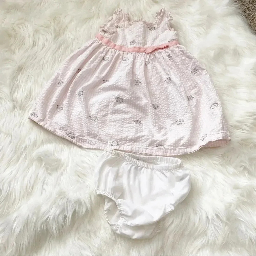 MAGGIE & ZOE Baby Girl 18M Pink‎ Seersucker Gray Elephant Print Dress